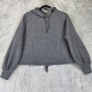 PrAna Sweater Womens Small Gray Wool Blend Hoodie Pullover Drawstring Hem Cozy